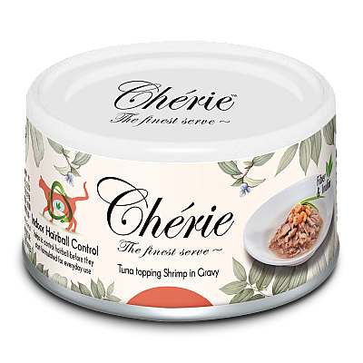 Вологий корм Cherie Hairball Control Tuna & Shrimp для котів зі шматочками тунця та креветок в соусі для запобігання утворення шерстяних грудочок