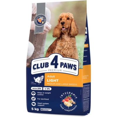 Сухий корм Club 4 Paws Преміум Adult LIGHT Контроль ваги з високим вмістом індички для дорослих собак середніх та великих порід
