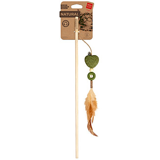 Игрушка для кошек WAUCAT Fun Natural Дражнилка с сердечком дерево прессованная кошачья мята перо джутовая веревка, 60 см