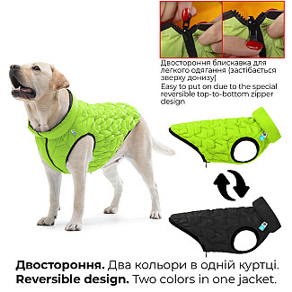 Двостороння курточка для собак AiryVest UNI салатова-чорна, M43