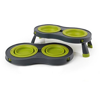 Dexas Double Elevated Feeder Миска двойная на складной подставке для собак и кошек БОЛЬШАЯ, зеленый