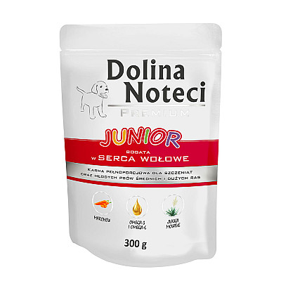 Вологий корм Dolina Noteci Junior для молодих собак яловичі серця