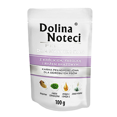 Вологий корм для дорослих собак дрібних порід Dolina Noteci Premium Dog Кролик, квасоля та коричневий рис саше
