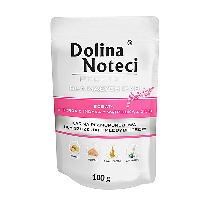 Вологий корм для цуценят Dolina Noteci Premium Pies Junior Сердечка індички та печінка гусяча саше