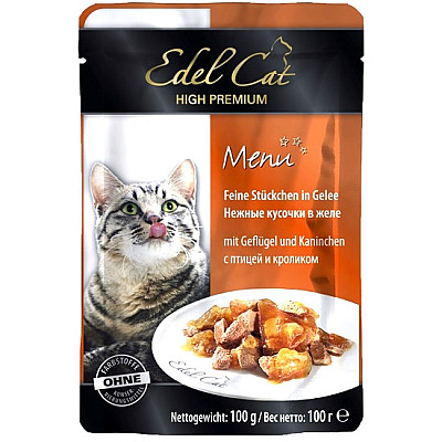 Edel Cat влажный корм с птицей и кроликом в желе для котов