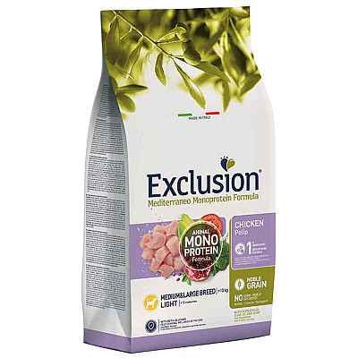 Сухий корм Exclusion Noble Grain Adult Light Chicken Medium&Large Breed  монопротеїновий з куркою для дорослих собак середніх та великих порід, що схильні до ожиріння