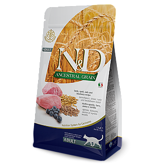 N&D LOW GRAIN CAT LAMB & BLUEBERRY ADULT Низкозерновой сухой корм для взрослых кошек (ягненок / черника), 5 кг