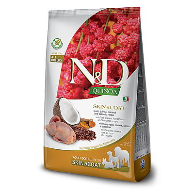 Сухой корм для собак Farmina N&D Quinoa Skin&Coat all breeds диетическое питание, при пищевой аллергии с перепелом, киноа, кокос и куркума