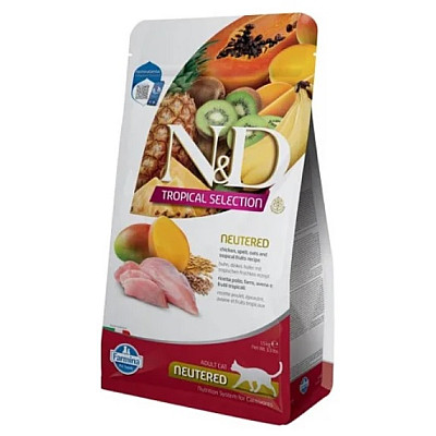 Низкозерновой сухой корм для взрослых стерилизованных кошек Farmina N&D Tropical Selection с курицей и тропическими фруктами