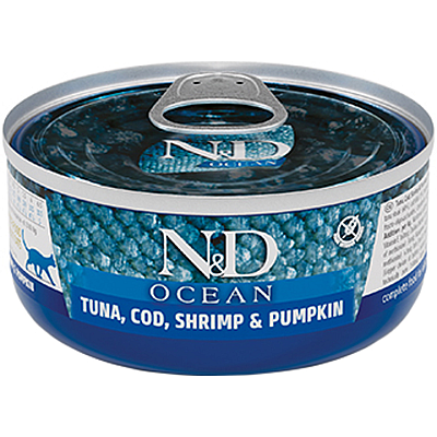 Фарміна кет волог N&D Grain Free OCEAN TUNA, COD, SHRIMP & PUMPKIN тунець, креветка, тиква
