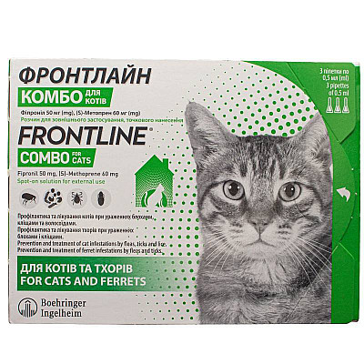 Протипаразитарні краплі Frontline Combo Cat (Фронтлайн Комбо) by Boehringer Ingelheim від бліх і кліщів для котів