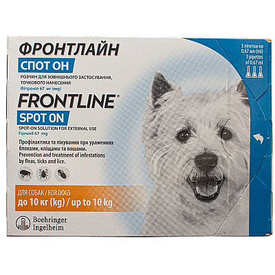 Протипаразитарні краплі Frontline (Фронтлайн) Spot On by Boehringer Ingelheim від бліх і кліщів для собак від 2 до 10 кг