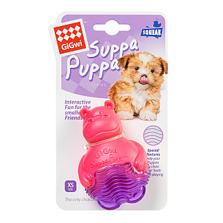 GiGwi Suppa Puppa - Іграшка для собак Бегемотик з пищалкою рожевий, 9 см