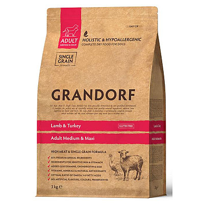 Сухой корм для взрослых собак Grandorf LAMB and TURKEY Medium & Maxi с ягненком и индейкой