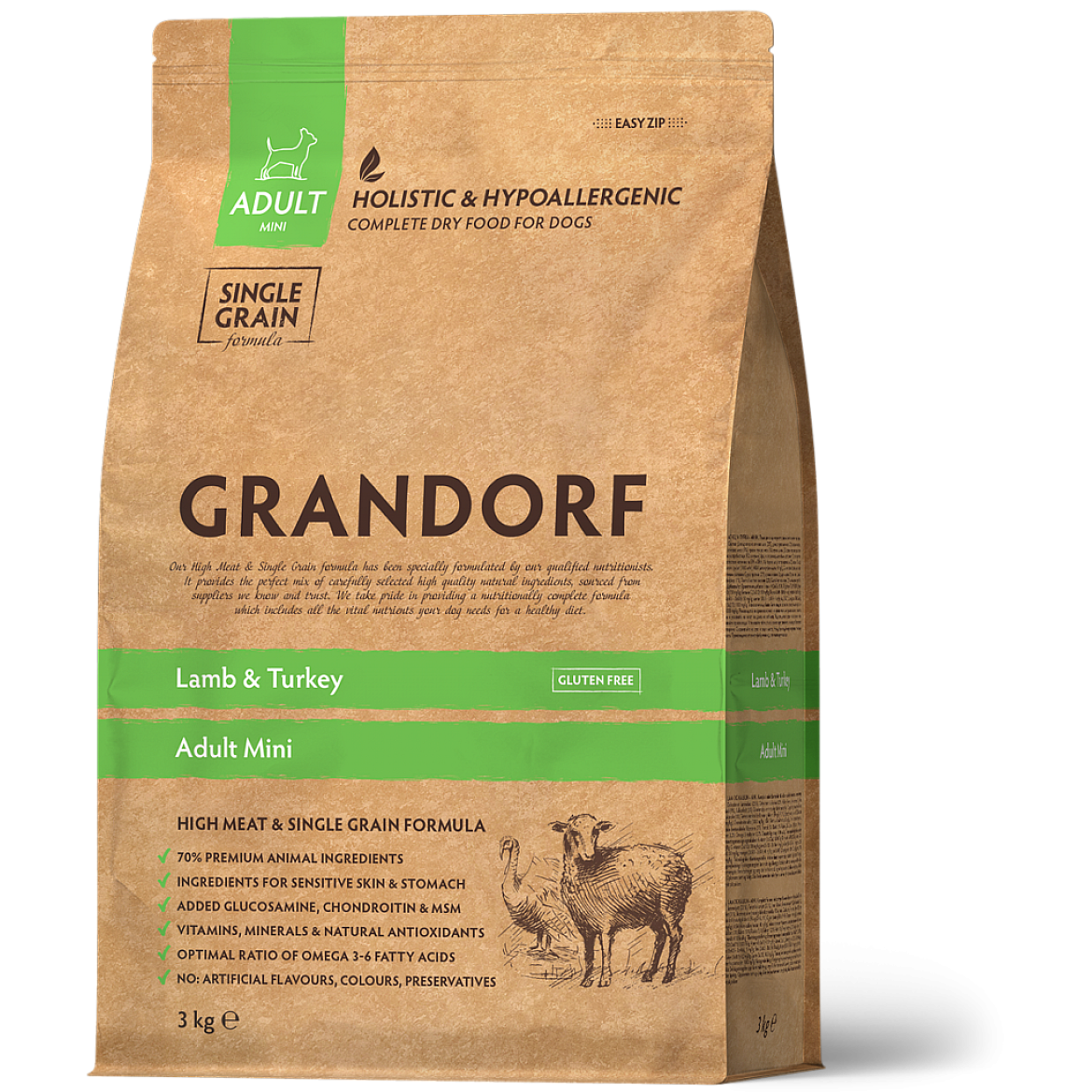 Сухой корм для мини собак Grandorf Lamb & Turkey Adult Mini Breeds с ягненком и индейкой, 3 кг