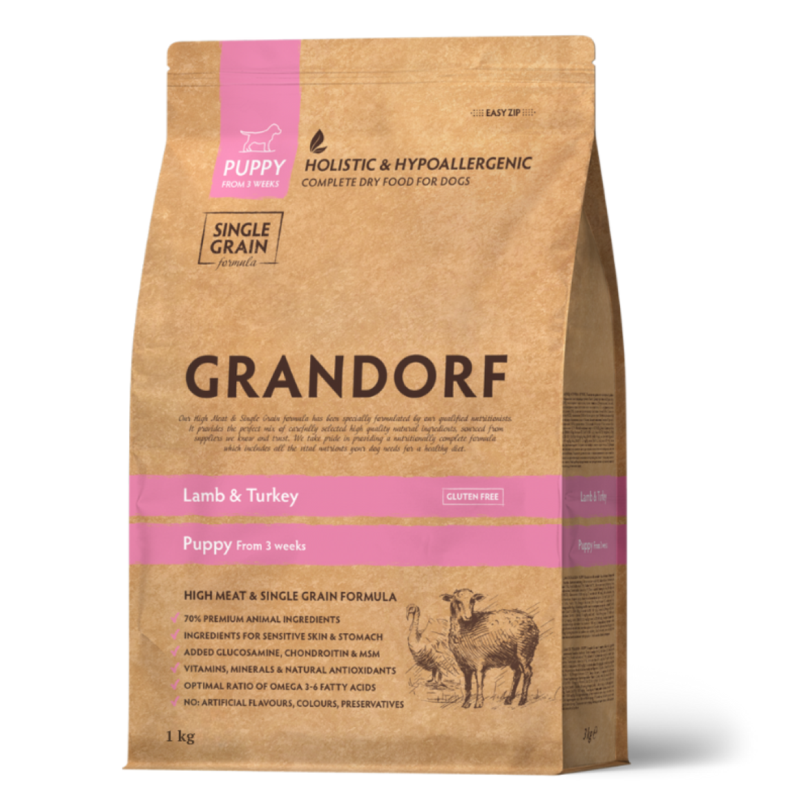 Сухой корм для щенков Grandorf Puppy Lamb and Turkey с ягненком и индейкой, 1 кг