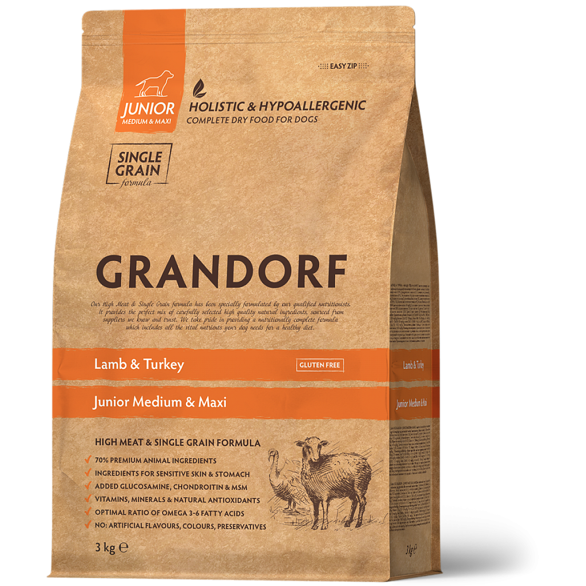 Сухой корм для молодых собак Grandorf Junior Lamb and Turkey для средних и крупных с ягненком и индейкой, 10 кг