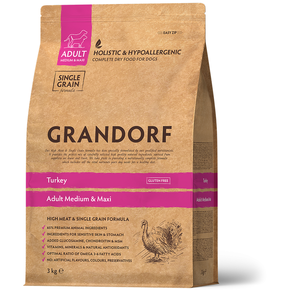 Сухий корм для дорослих собак Grandorf Turkey  Adult Medium & Maxi Breeds з індичкою, 10 кг