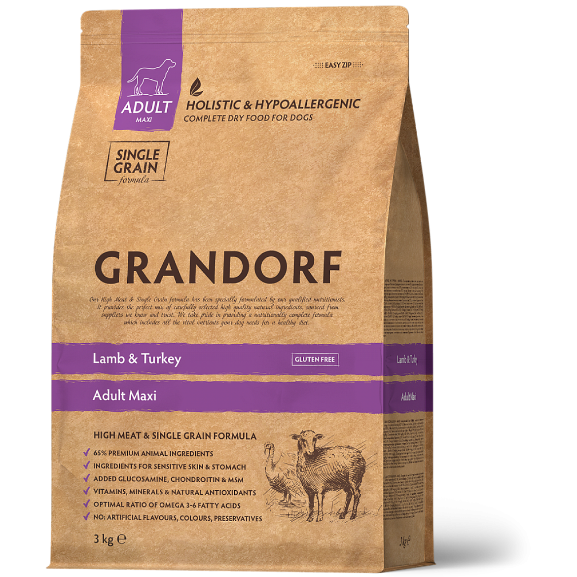 Сухой корм для взрослых собак Grandorf Lamb and Turkey Adult Maxi с ягненком и индейкой, 10 кг