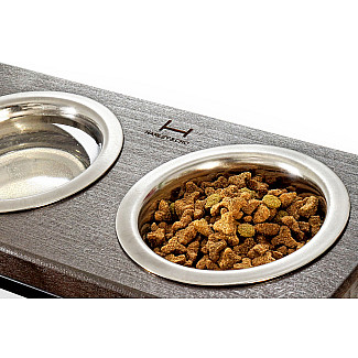 Миски на підставці Lunch Bar Brown wood + White, XS (28x14x5cm / Миски по 0.2л)