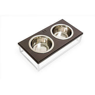Миски на підставці Lunch Bar Brown wood + White, M (42x21x10cm / Миски по 0.75л)
