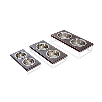 Миски на підставці Lunch Bar Brown wood + White, M (42x21x10cm / Миски по 0.75л)