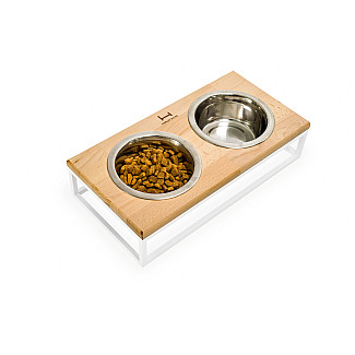 Миски на подставке Lunch Bar Natural wood + White, M (42x21x10cm / Миски по 0.75л)