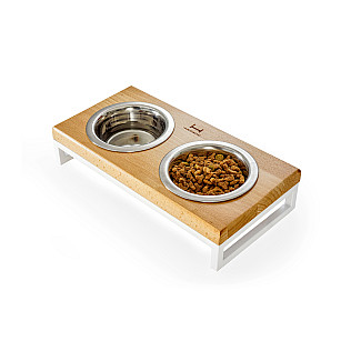 Миски на подставке Lunch Bar Natural wood + White, M (42x21x10cm / Миски по 0.75л)