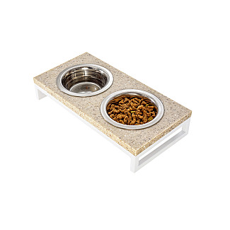 Миски на подставке Lunch Bar  Biege Stone + White, M (42x21x10cm / Миски по 0.75л)