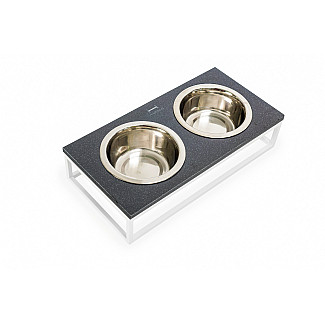 Миски на подставке Lunch Bar  Black Stone + White, S (36x18x7cm / Миски по 0.45л)