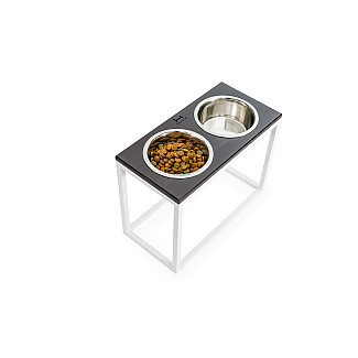 Миски на підставці Dinner Brown wood + White, XL20 (52x26x20cm висота/ Миски 1.8л / Діаметр 20 см)