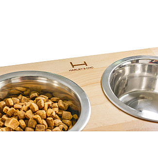 Миски на підставці Dinner Natural wood + Black, XL40 (52x26x40cm висота/ Миски 1.8л / Діаметр 20 см)