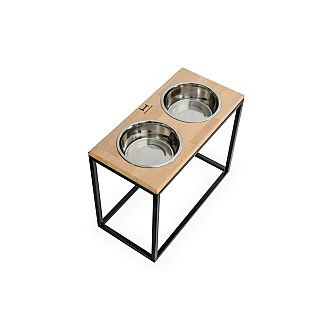 Миски на підставці Dinner Natural wood + Black, XL40 (52x26x40cm висота/ Миски 1.8л / Діаметр 20 см)