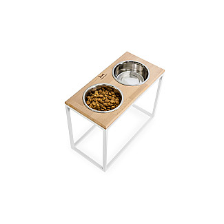 Миски на підставці Dinner Natural wood + White, XL20 (52x26x20cm висота/ Миски 1.8л / Діаметр 20 см)