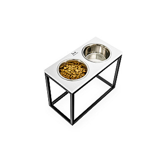 Миски на подставке Dinner White wood + Black, XXL40 (64x32x40cm высота/ Миски 2.6л / Диаметр 24 см)