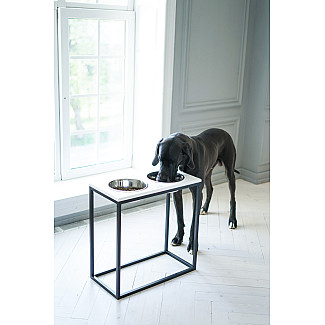 Миски на подставке Dinner White wood + Black, XXL40 (64x32x40cm высота/ Миски 2.6л / Диаметр 24 см)