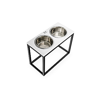 Миски на подставке Dinner White wood + Black, XXL40 (64x32x40cm высота/ Миски 2.6л / Диаметр 24 см)