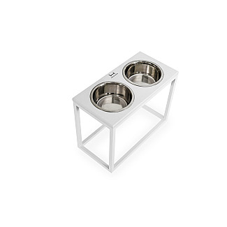 Миски на подставке Dinner White wood + White, XL40 (52x26x40cm высота/ Миски 1.8л / Диаметр 20 см)