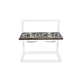 Миски на подставке с регулируемой высотой Lift Brown Wood + White, Large (52x26cm / высота от 15cm до 40 cm/ Миски 1.8 л)