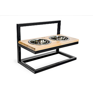 Миски на подставке c регулируемой высотой Lift Natural Wood + Black, Medium (42x21cm / высота 10cm-15сm-20cm/ Миски 0.75 л)