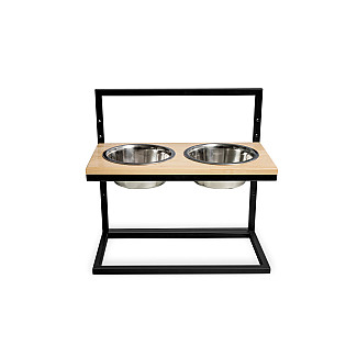 Миски на подставке c регулируемой высотой Lift Natural Wood + Black, Medium (42x21cm / высота 10cm-15сm-20cm/ Миски 0.75 л)