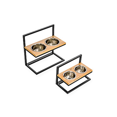 Harley&Cho Миски на подставке c регулируемой высотой Lift Natural Wood + Black