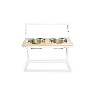Миски на підставці з регульованою висотою Lift Natural Wood + White, Large (52x26cm / висота от 15cm до 40 cm/ Миски 1.8 л)