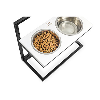 Миски на підставці з регульованою висотою Lift White Wood + Black, Large (52x26cm / висота від 15cm до 40 cm / Миски 1.8 л)
