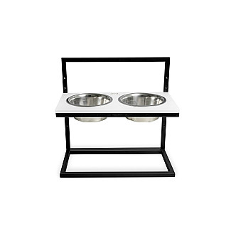 Миски на підставці з регульованою висотою Lift White Wood + Black, Large (52x26cm / висота від 15cm до 40 cm / Миски 1.8 л)