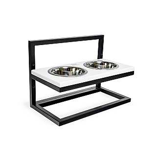 Миски на підставці з регульованою висотою Lift White Wood + Black, Large (52x26cm / висота від 15cm до 40 cm / Миски 1.8 л)