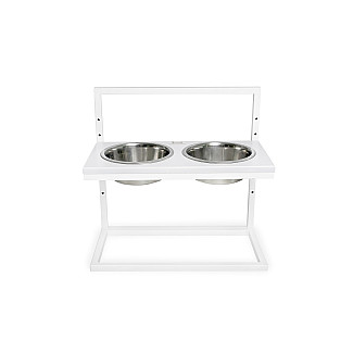 Миски на підставці з регульованою висотою Lift White Wood + White, Large (52x26cm / висота від 15cm до 40 cm/ Миски 1.8 л)