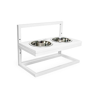 Миски на підставці з регульованою висотою Lift White Wood + White, Large (52x26cm / висота від 15cm до 40 cm/ Миски 1.8 л)
