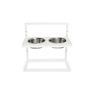Миски на подставке с регулируемой высотой Lift Beige Stone + White, Medium (42x21cm / высота 10cm-15сm-20cm/ Миски 0.75 л)