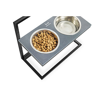 Миски на подставке с регулируемой высотой Lift Black Stone + Black, Medium (42x21cm / высота 10cm-15сm-20cm/ Миски 0.75 л)
